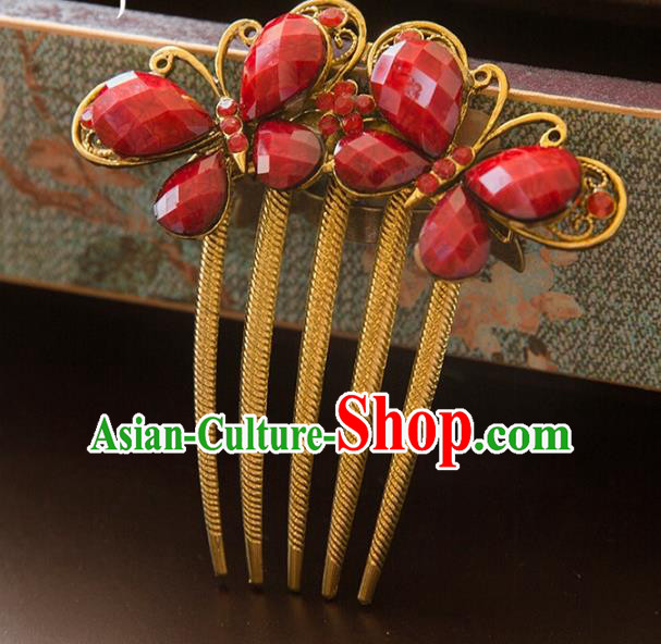 Aisan Chinese Handmade Classical Hair Accessories Bride Red Hair Comb, China Xiuhe Suit Hairpins Wedding Headwear for Women