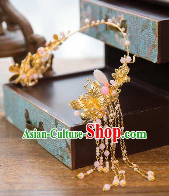 Aisan Chinese Handmade Classical Hair Accessories Pink Tassel Forehead Ornament, China Xiuhe Suit Hairpins Wedding Hair Clasp Headwear for Women