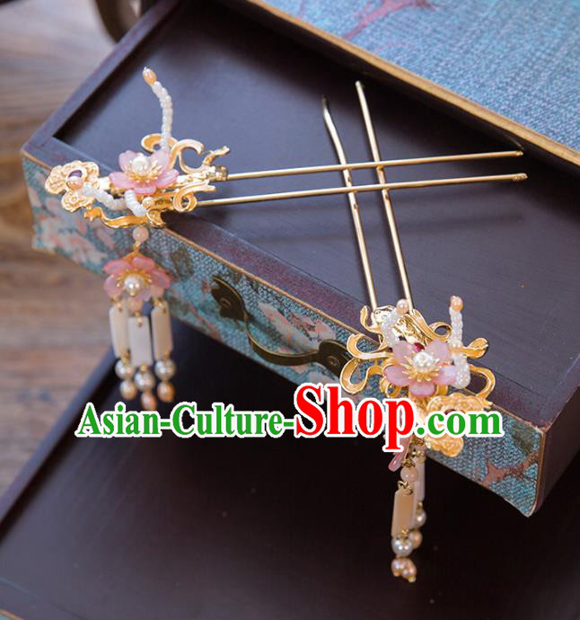 Aisan Chinese Handmade Classical Hair Accessories Hanfu Pink Flowers Hair Clip, China Xiuhe Suit Hairpins Wedding Headwear for Women