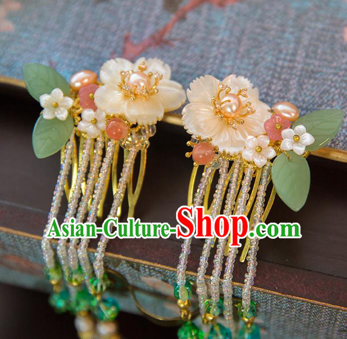 Aisan Chinese Handmade Classical Hair Accessories Hanfu Shell Flowers Hair Clip, China Xiuhe Suit Hairpins Wedding Headwear for Women