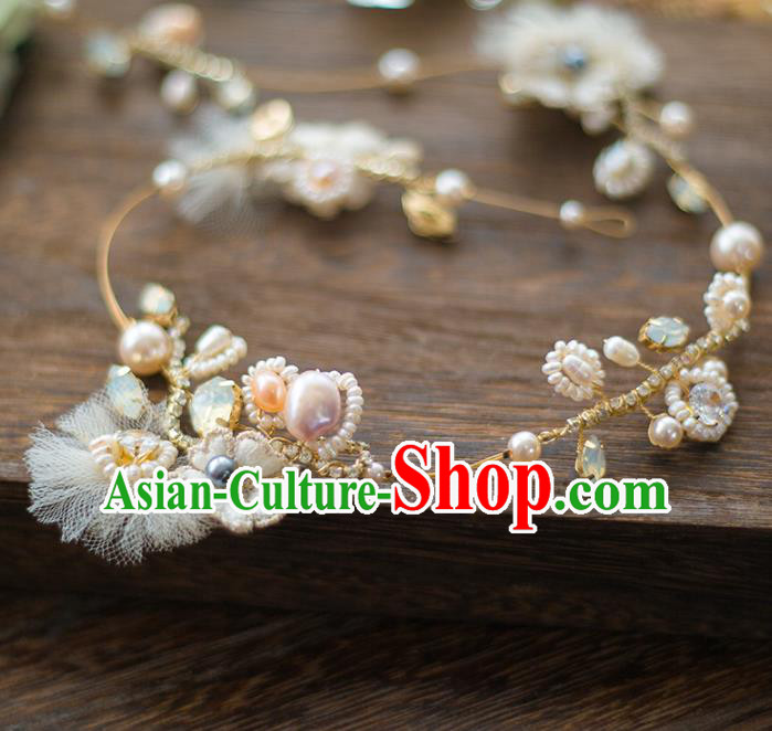 Top Grade Handmade Classical Hair Accessories Baroque Style Princess Pearls Hair Clasp Headband Headwear for Women