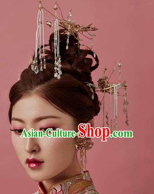 Aisan Chinese Handmade Classical Hair Accessories Hanfu Tassel Hair Clip, China Xiuhe Suit Step Shake Hairpins Wedding Headwear Complete Set for Women