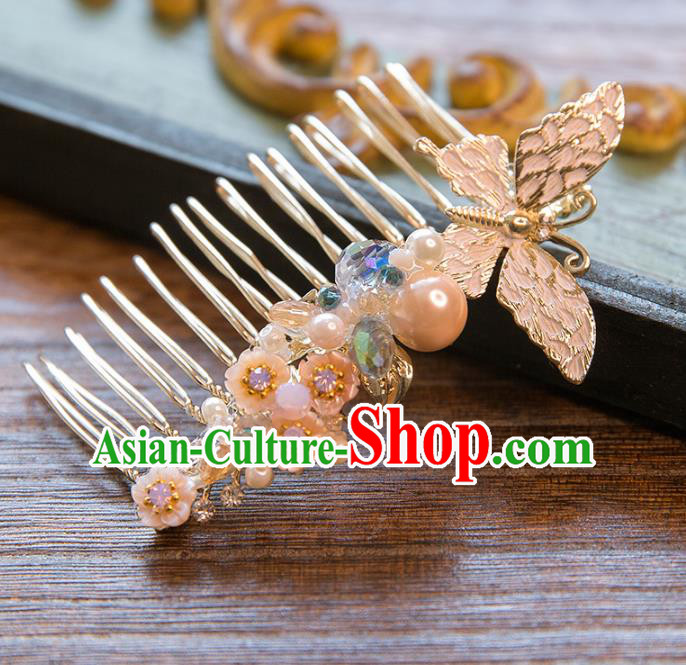 Top Grade Handmade Classical Hair Accessories Chinese Hair Comb, Baroque Style Princess Pearls Butterfly Headwear for Women