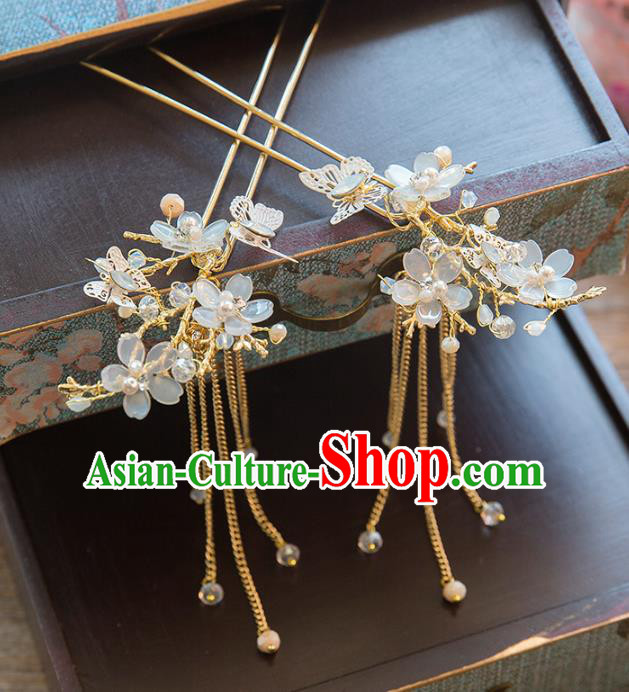 Chinese Handmade Classical Ancient Costume Hair Accessories Hanfu Tassel Hair Clip, China Bride Xiuhe Suit Flowers Hairpins Headwear Complete Set for Women