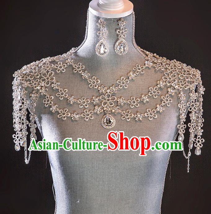 Top Grade Handmade Classical Jewelry Accessories Baroque Style Crystal Cappa, Palace Queen Shoulder Chain and Earrings Complete Se