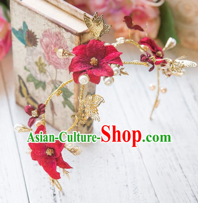 Top Grade Handmade Classical Hair Accessories Red Flowers Hair Clasp, Baroque Style Princess Headband Headwear for Women