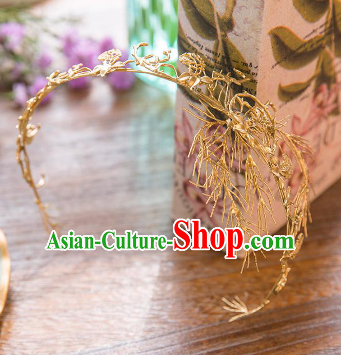 Top Grade Handmade Classical Hair Accessories Baroque Style Princess Golden Hair Clasp Headwear for Women