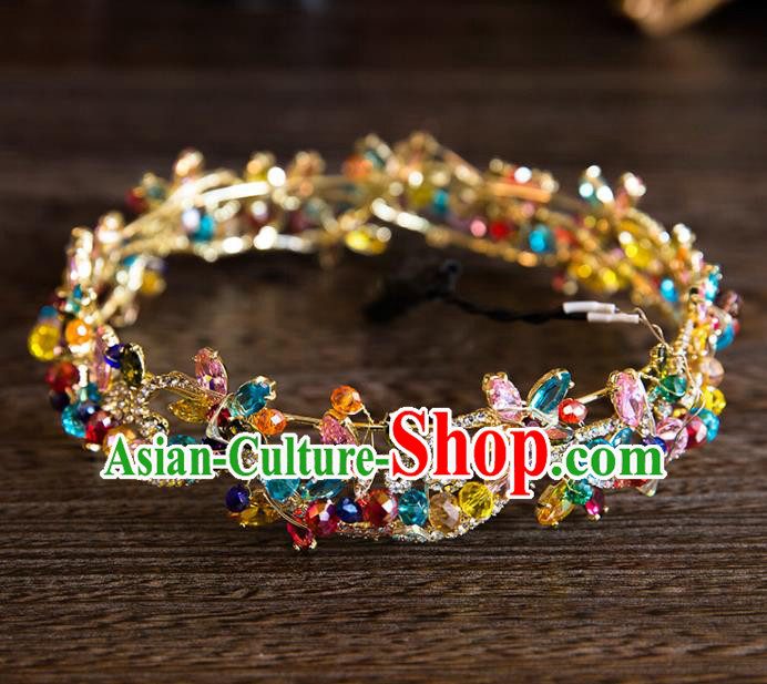 Top Grade Handmade Classical Hair Accessories, Baroque Style Princess Colorful Crystal Royal Crown Round Hair Clasp Headwear for Women