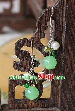 Chinese Handmade Classical Accessories Hanfu Green Bead Tassel Earrings, China Xiuhe Suit Wedding Eardrop for Women