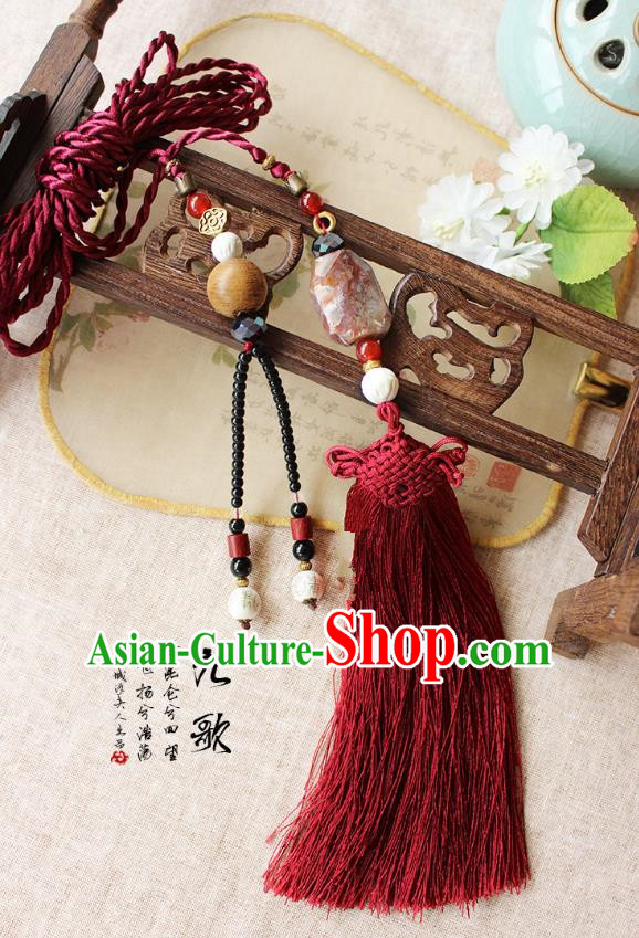 Chinese Handmade Classical Accessories Agate Tassel Palace Taeniasis, China Hanfu Waist Pendant Headwear for Women for Men