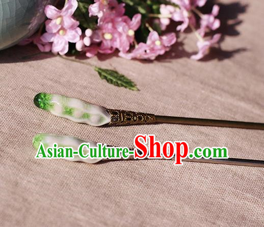 Chinese Handmade Classical Accessories Green Ceramics Hairpin, China Hanfu Hair Clip for Women