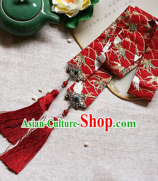 Chinese Handmade Classical Hair Accessories Hanfu Red Silk Headband, China Ancient Embroidery Hair Clasp Headwear for Women for Men