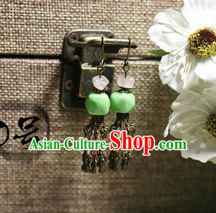 Chinese Handmade Classical Accessories Hanfu Green Earrings, China Xiuhe Suit Tassel Eardrop for Women