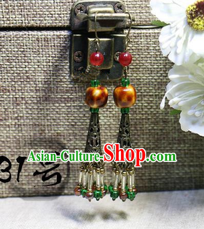 Chinese Handmade Classical Accessories Hanfu Orange Earrings, China Xiuhe Suit Tassel Eardrop for Women