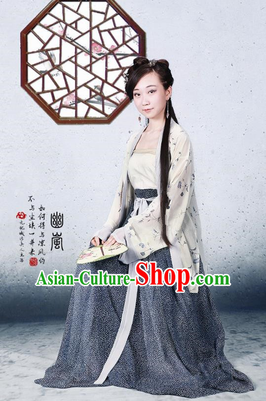 Traditional Ancient Chinese Song Dynasty Young Lady Costume Blouse and Skirt, Chinese Hanfu Princess Dress for Women