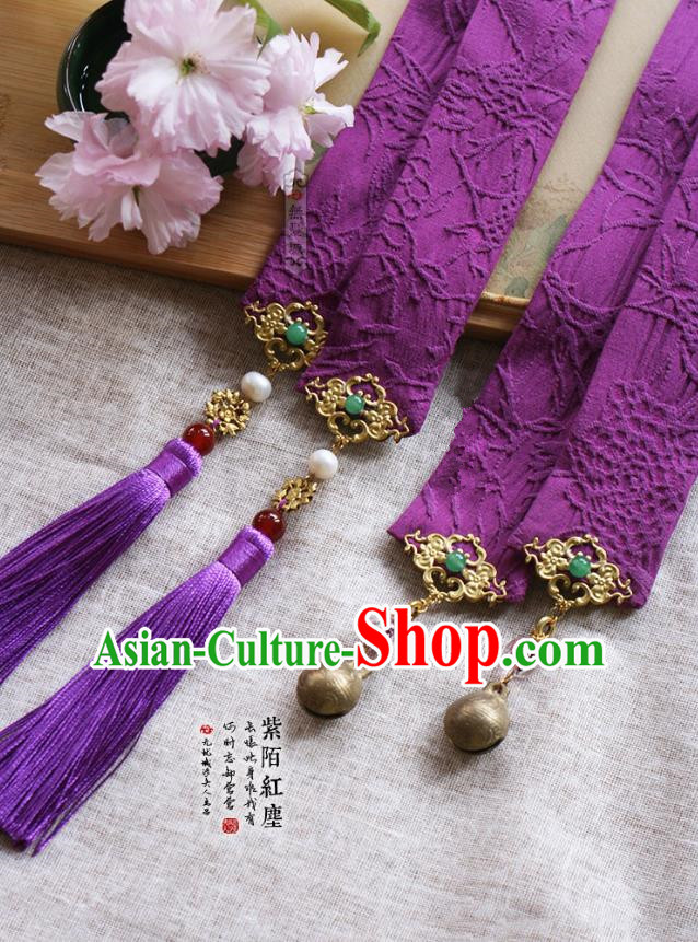 Chinese Handmade Classical Hair Accessories Hanfu Purple Silk Headband, China Ancient Embroidery Hair Clasp Headwear for Women for Men