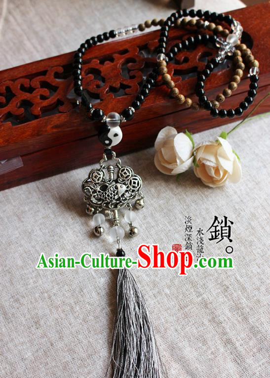 Chinese Handmade Classical Accessories Hanfu Beads Longevity Lock Necklace for Women
