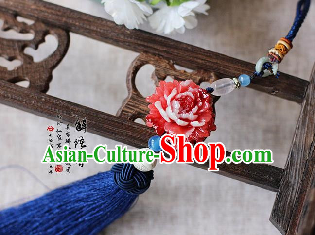 Chinese Handmade Classical Accessories Red Peony Tassel Palace Taeniasis, China Hanfu Waist Pendant Headwear for Women for Men