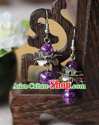 Chinese Handmade Classical Accessories Hanfu Purple Beads Earrings, China Xiuhe Suit Wedding Eardrop for Women