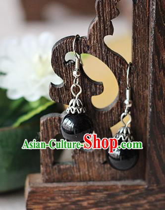 Chinese Handmade Classical Accessories Hanfu Black Bead Tassel Earrings, China Xiuhe Suit Wedding Eardrop for Women