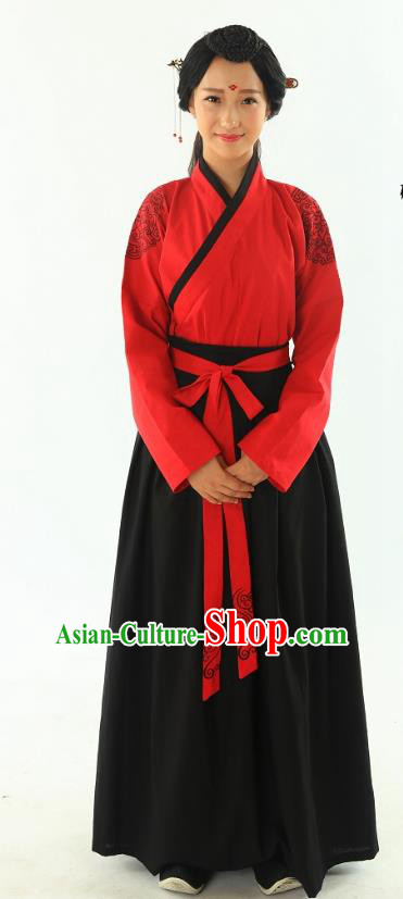 Traditional Oriental China Han Dynasty Wedding Costume Embroidery Red Dress, Chinese Ancient Princess Embroidered Clothing for Women