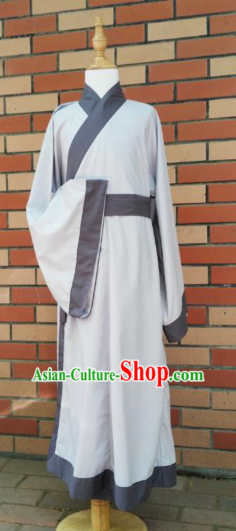 Traditional Asian China Han Dynasty Costume Chinese Hanfu Grey Long Robe for Men