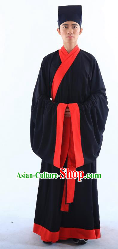 Traditional Asian China Ming Dynasty Costume Chinese Ancient Hanfu Officer Black Long Robe for Men