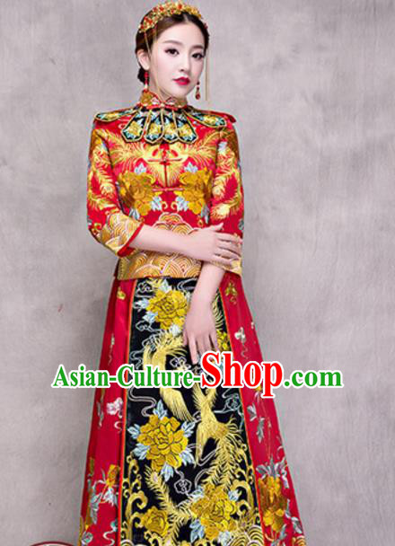 Traditional Ancient Chinese Costume Xiuhe Suits Chinese Style Wedding Embroidery Dragon and Phoenix Bride Cheongsam Clothing for Women