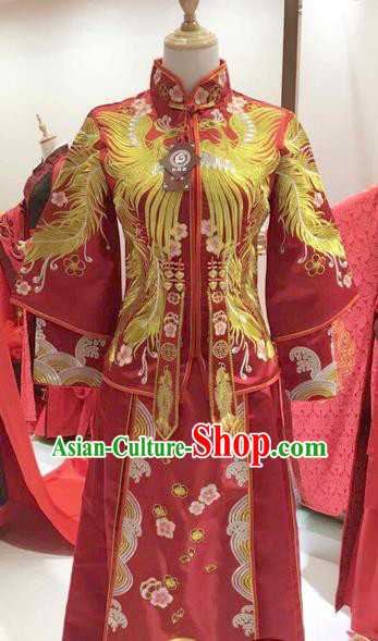 Traditional Ancient China Costume Xiuhe Suits Chinese Wedding Embroidery Phoenix Bride Cheongsam Clothing for Women