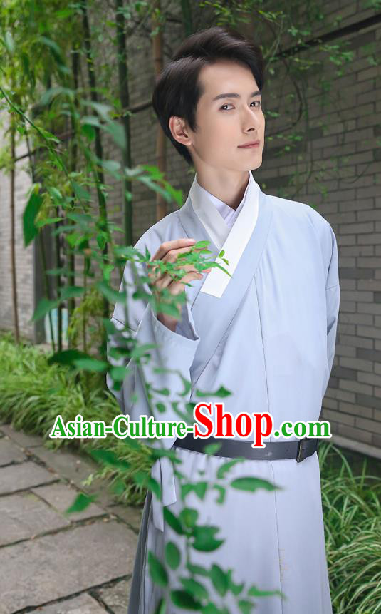 Traditional Chinese Ancient Costumes Asian China Ming Dynasty Swordsmen Embroidery Clothing Grey Long Robe for Men