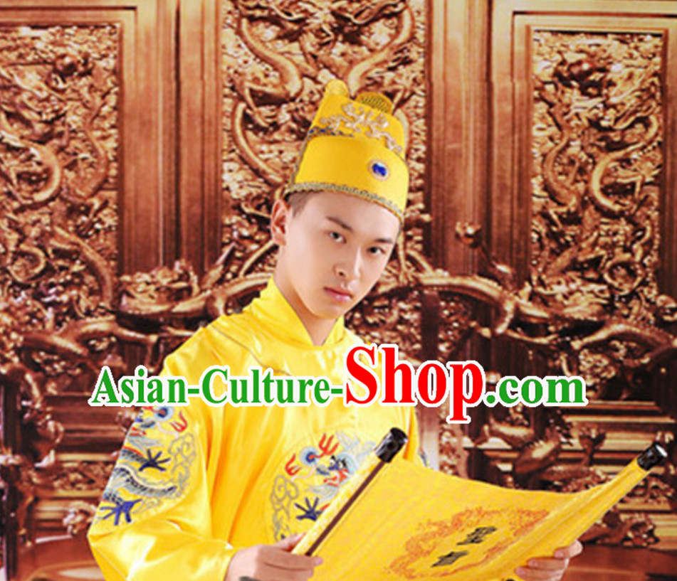 Ancient Chinese Tang Dynasty Emperor and Hat Clothing Complete Set for Men