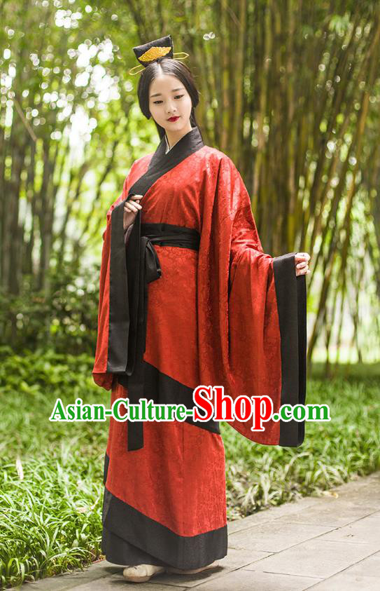 Ancient Chinese Imperial Concubine Hanfu Wedding Costume, Traditional China Han Dynasty Palace Lady Embroidery Red Dress for Women
