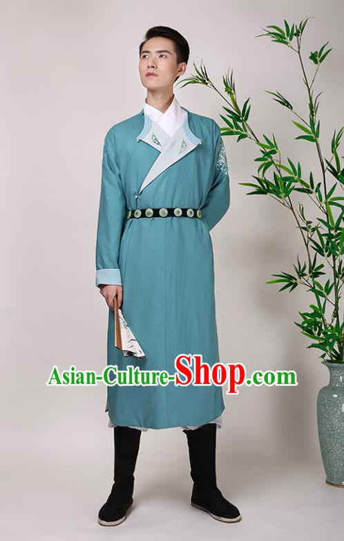 Traditional Chinese Ancient Hanfu Imperial Guards Costume, Asian China Ming Dynasty Swordsman Green Long Robe for Men