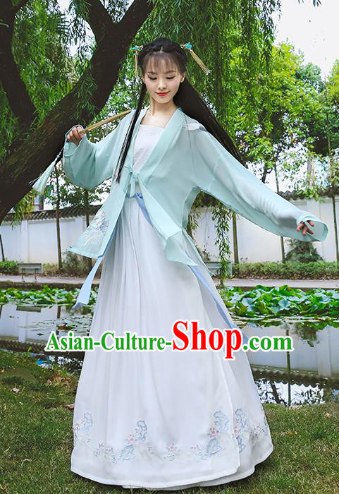 Traditional Chinese Ancient Hanfu Princess Costume, Asian China Song Dynasty Young Lady Embroidery BeiZi Green Cardigan for Women