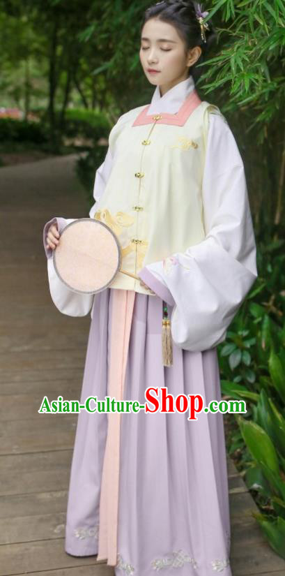 Traditional Chinese Ancient Hanfu Young Lady Costumes, Asian China Song Dynasty Embroidery Yellow Vest for Women