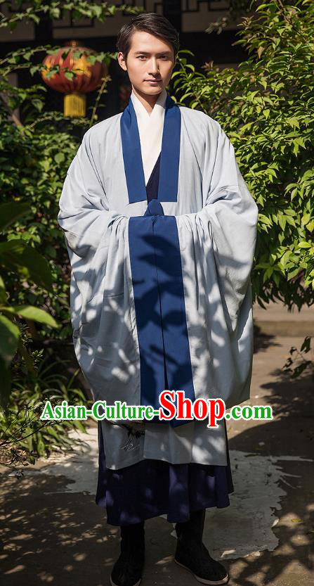 Traditional Chinese Ancient Hanfu Swordsman Costume, Asian China Han Dynasty Imperial Bodyguard Embroidered Grey Cloak for Men
