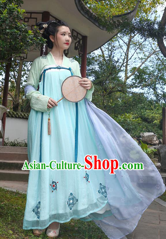 Traditional Chinese Ancient Hanfu Princess Costume Green Slip Skirt, Asian China Tang Dynasty Palace Lady Embroidered Clothing for Women