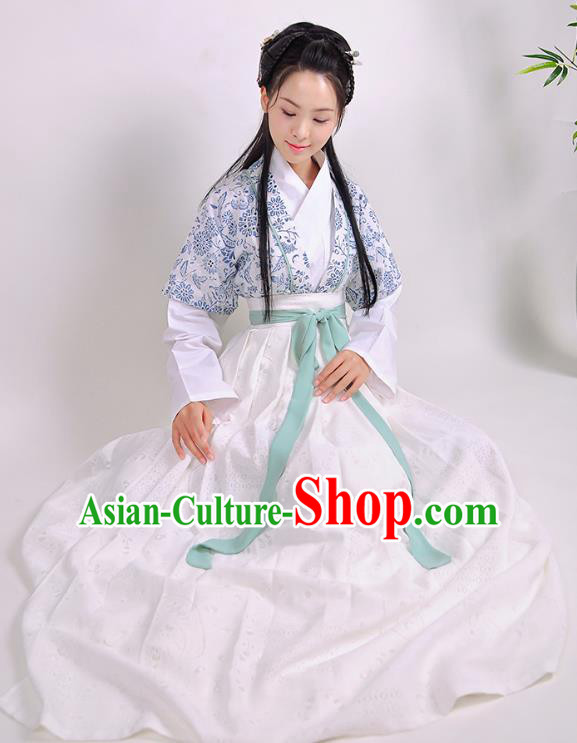 Traditional Chinese Ancient Hanfu Princess Costume Slip Skirts, Asian China Song Dynasty Palace Lady Half-Sleeves Clothing for Women