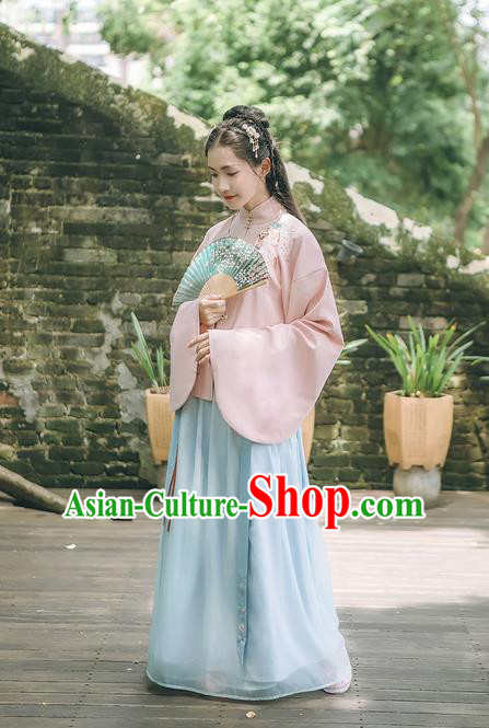 Traditional Chinese Ancient Hanfu Costume Palace Lady Dress, Asian China Ming Dynasty Princess Embroidered Blouse and Skirts for Women