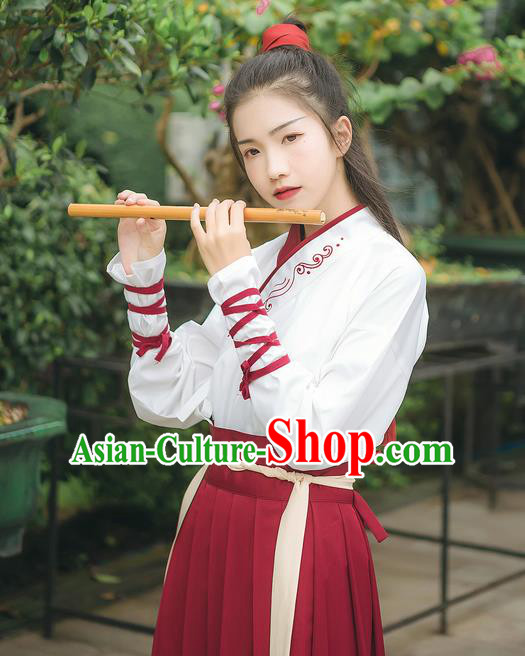 Traditional Chinese Ancient Hanfu Costume Swordswoman Dress, Asian China Han Dynasty Embroidered Clothing for Women