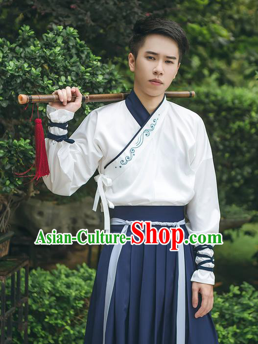 Traditional Chinese Ancient Hanfu Costume Swordsman Dress, Asian China Han Dynasty Embroidered Clothing for Men