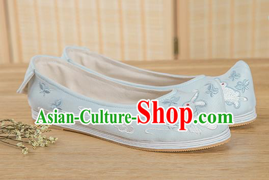 Traditional Chinese Ancient Hanfu Shoes, Asian China Han Dynasty Princess Shoes Embroidered Shoes Blue Blood Stained Shoes
