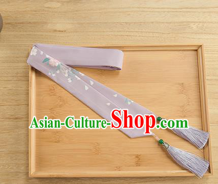 Traditional Chinese Ancient Hanfu Hair Accessories, Asian China Han Dynasty Princess Hair Clasp Printing Purple Tassel Silk Headband