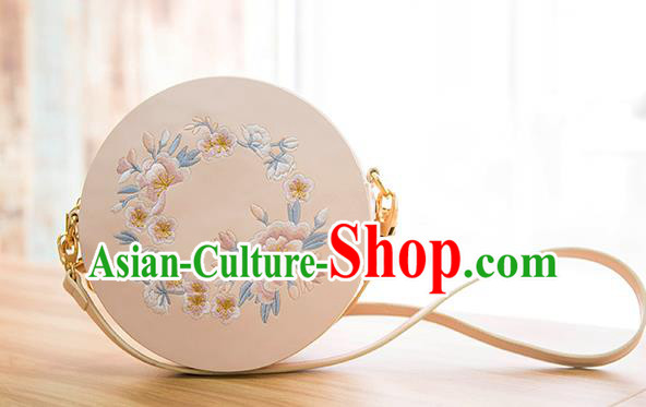 Traditional Chinese Ancient Hanfu Accessories Pink Bags, Asian China Han Dynasty Princess Embroidered Handbag