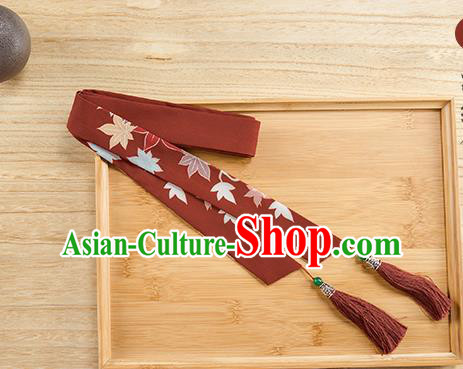 Traditional Chinese Ancient Hanfu Hair Accessories, Asian China Han Dynasty Princess Hair Clasp Printing Wine Red Tassel Silk Headband