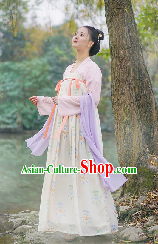 Traditional Chinese Ancient Hanfu Princess Costume Embroidered Yellow Slip Skirt, Asian China Tang Dynasty Palace Lady Clothing for Women