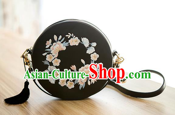 Traditional Chinese Ancient Hanfu Accessories Black Bags, Asian China Han Dynasty Princess Embroidered Handbag