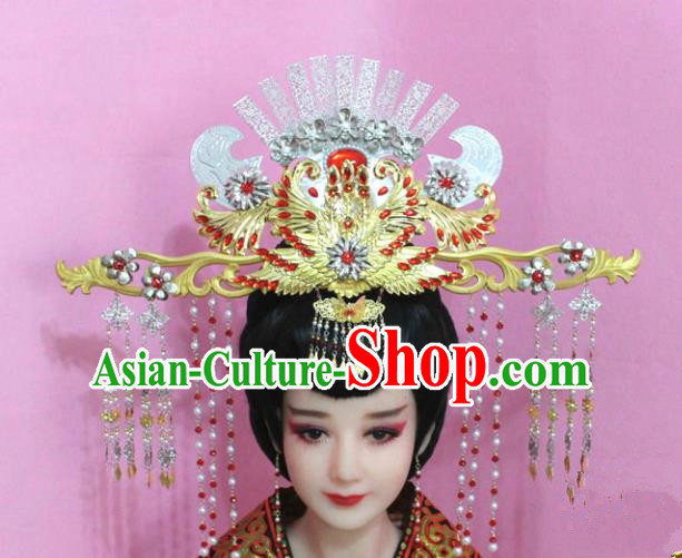 Traditional Handmade Chinese Hair Accessories Palace Lady Tassel Phoenix Coronet Complete Set, Royal Empress Hair Jewellery Hairpins for Women