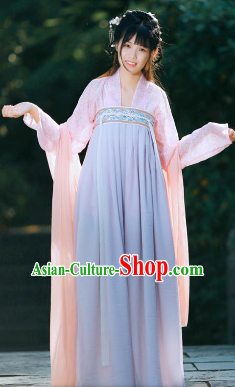 Traditional Chinese Ancient Palace Lady Costume, Asian China Tang Dynasty Royal Princess Embroidered Blue Slip Skirts for Women