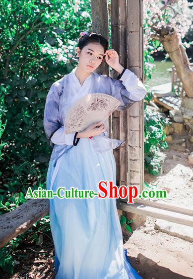 Traditional Chinese Ancient Palace Lady Costume, Asian China Tang Dynasty Princess Embroidered Slip Skirt Half-Sleeves for Women